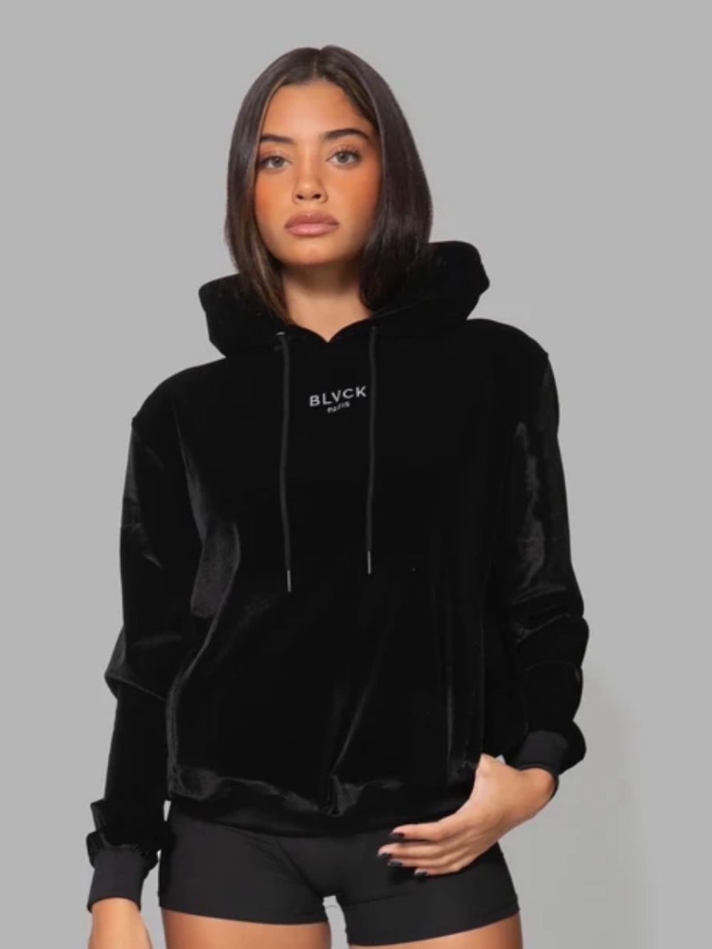 BLVCK Paris Black Velvet Hoodie NWT Luxury Streetwear Pullover